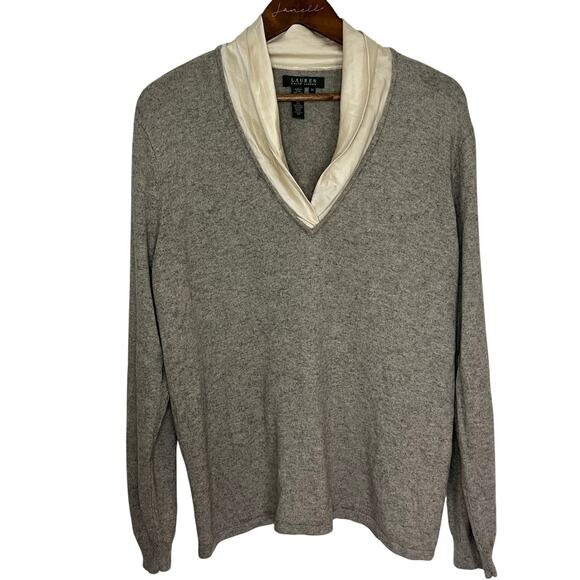Ralph Lauren Silk Cashmere Blend Gray Sweater Cream Collar Women’s Plus Size 3X